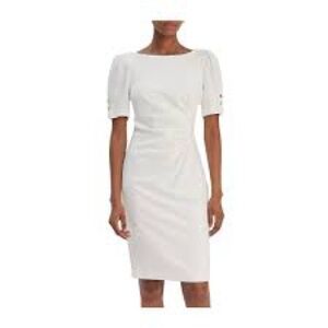 DKNY Cream Ruched Midi Dress, Size 10
